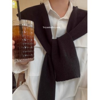 2023新款春秋黑色针织小披肩女配裙子外搭网红交叉搭肩韩版高级感