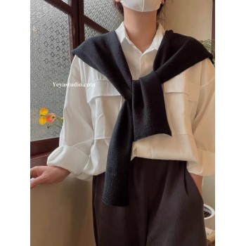 2023新款春秋黑色针织小披肩女配裙子外搭网红交叉搭肩韩版高级感