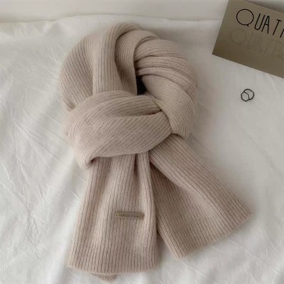 100%澳洲纯羊毛针织羊绒围巾男女秋冬季加厚保暖百搭纯色米色围脖