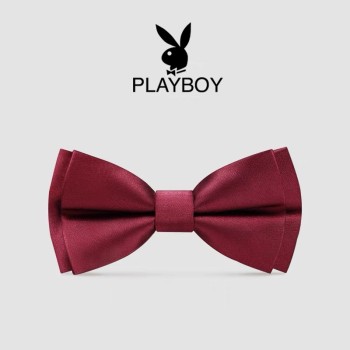 花花公子结婚领结男士新郎婚礼蝴蝶结伴郎酒红色西装衬衫礼服双层