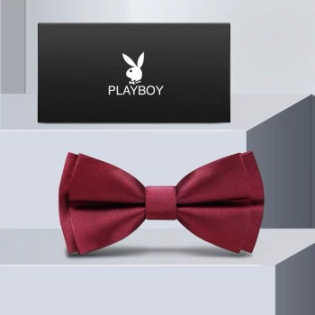 花花公子结婚领结男士新郎婚礼蝴蝶结伴郎酒红色西装衬衫礼服双层