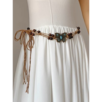波西米亚民族风编织蝴蝶腰绳配配饰腰链装饰皮带腰带连衣裙子收腰