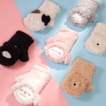 北极熊毛绒露指手套可爱暖手可触屏冬保暖生日礼物女