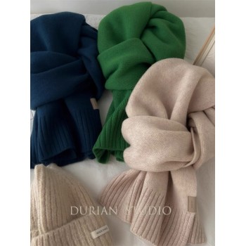 升级版本~100%纯羊毛针织保暖围巾咖色百搭情侣围脖冬季生日礼物