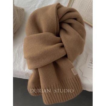 升级版本~100%纯羊毛针织保暖围巾咖色百搭情侣围脖冬季生日礼物