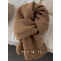 升级版本~100%纯羊毛针织保暖围巾咖色百搭情侣围脖冬季生日礼物