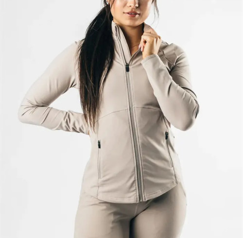 Fabricante de jaquetas esportivas | Fábrica de roupas esportivas para treino com zíper completo | Roupas esportivas para ioga com corte slim