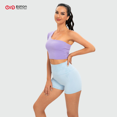 Custom Yoga Clothing Manufacturer | Yoga Shorts Factory | Solid One Shoulder Yoga Bra Supplier