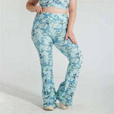 Plus Size Printing Flared Leggings Manufacturer | High Waisted ecyclable Polyester Plus Size Butterfly Yoga Pants factory