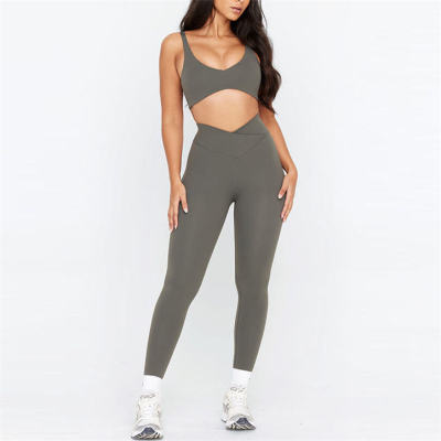 Spandex Active Wear Set Manufacturer |  2 Piece Cross Waist Leggings Gym Sets Buttery Soft Factory Supplier