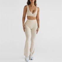 V Neck Sports Bra Activewear Set Manufacturer |  2 Piece Fitness Wear Yoga Flared Leggings Set women Factory Supplier