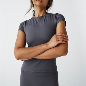Compression Quick Dry Yoga Gym Tops Manufacturer | Women Workout Solid Short Sleeve Athletic Supplier