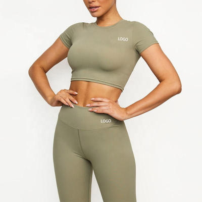 Yoga Gym Sport Shirts Manufacturer | Workout Short Sleeve Solid Color Crop Top Supplier