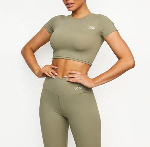 Yoga Gym Sport Shirts Manufacturer | Workout Short Sleeve Solid Color Crop Top Supplier
