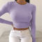 Slim Fit Stretchy Ribbed Crop Tops Manufacturer | Slim Round Neck Long Sleeve Shirts Supplier