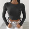 Slim Fit Stretchy Ribbed Crop Tops Manufacturer | Slim Round Neck Long Sleeve Shirts Supplier