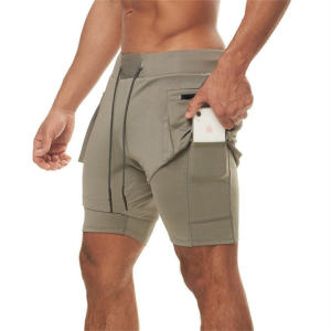 Fabricantes de pantalones cortos deportivos para correr y hacer ejercicio: pantalones cortos deportivos casuales 2 en 1 para hombre.