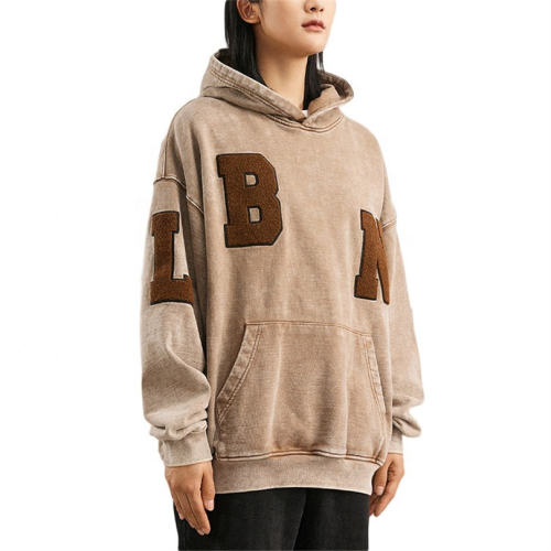 Chenille Embroidery Patch Hoodie Manufacturer | Vintage Heavyweight Acid Wash Hoodies Supplier