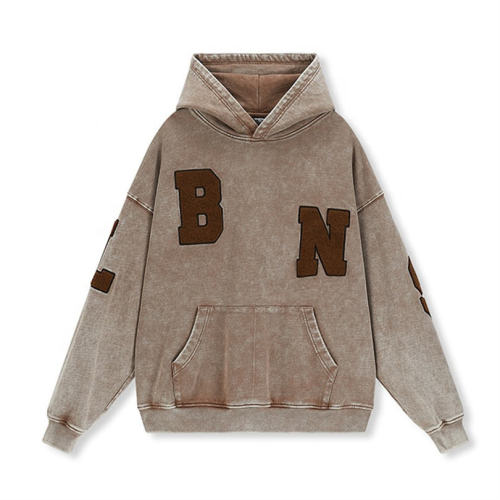 Chenille Embroidery Patch Hoodie Manufacturer | Vintage Heavyweight Acid Wash Hoodies Supplier