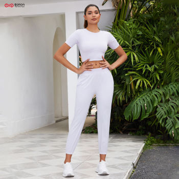 Short Sleeve Bonded Cropped Tops Shirts Manufacturer |  Bonded Jogger Pants Lounge Set Tracksuit Supplier