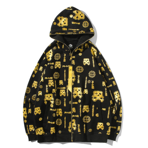 All Over Print Zip Up Hoodie Manufacturer | Streetwear Print Gold Blank Custom Full Face Zip Hoodies