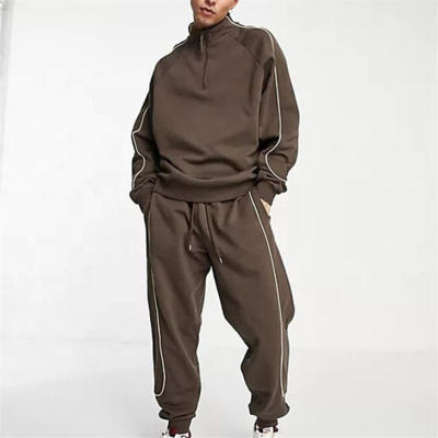 Quarter Zipper Design Tracksuits For Men Manufacturer | Custom Logo Brown Color Joggers Suits Sweatsuit Set Manufacturer
