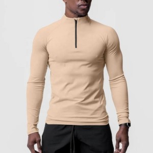 Fabricantes de camisetas esportivas masculinas de manga comprida com zíper | Fabricante de camisetas personalizadas de secagem rápida para corrida e academia