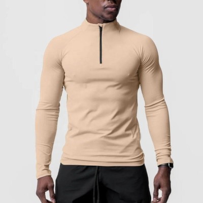 Fitness Long Sleeve Zip Up Men Sports T-Shirt Manufacturers | Custom Plain Quick Dry gym Running T-Shirts Manufacturer