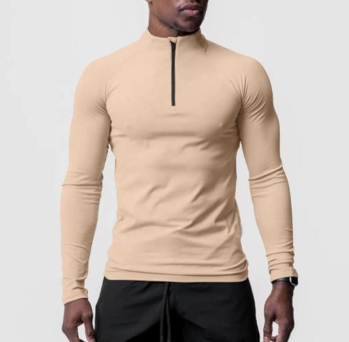 Fabricantes de camisetas esportivas masculinas de manga comprida com zíper | Fabricante de camisetas personalizadas de secagem rápida para corrida e academia