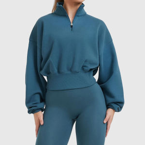 1/4 zipper Sweatshirts Manufacturer | custom logo crop Turtleneck pullover sweatshirts Factory
