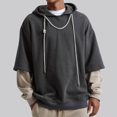 Two-piece Design Hoodie Manufacturer | OEM Cotton Pullover Drawcord Men's Hoodie factory