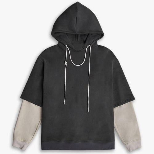 Two-piece Design Hoodie Manufacturer | OEM Cotton Pullover Drawcord Men's Hoodie factory