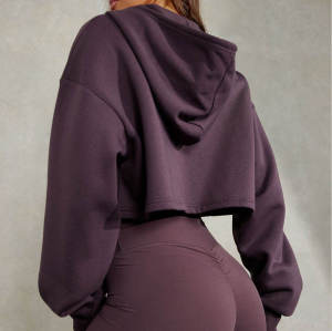 Cotton Cropped Hoodie Jacket Manufacturer | Streetwear Heavy Weight Yoga Jacket supplier
