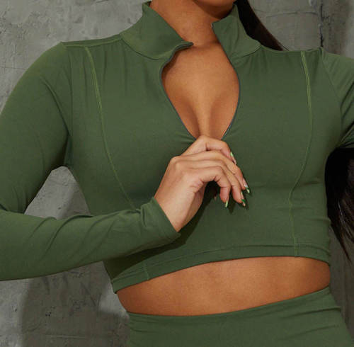 Gym wear 1/4 zipper Jacket Manufacturer | yoga long sleeve Crop Top Yoga Jacket supplier