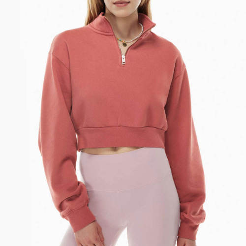 1/4 zipper sweatshirts Manufacturer | Thick crop top Cotton pullover sweatshirts Factory