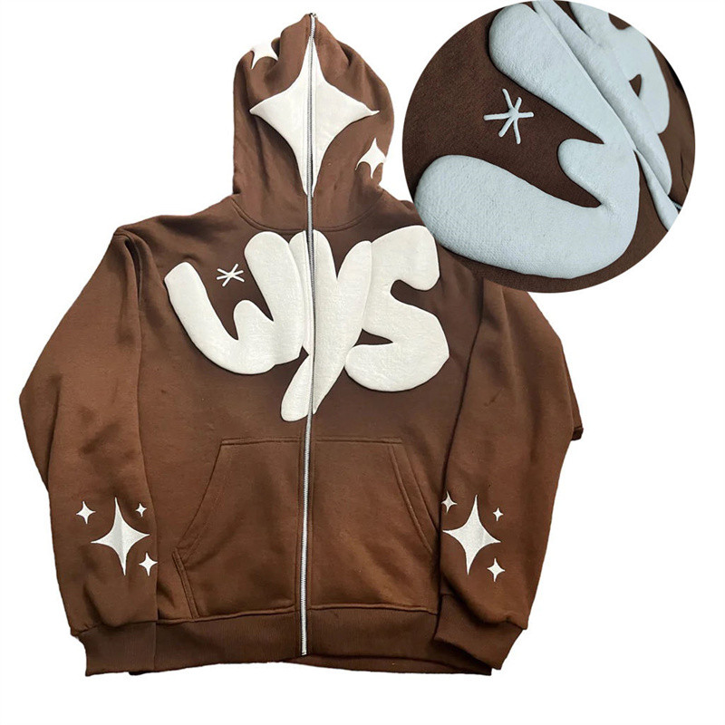 Full Face All Zip Up Hoodie Manufacturer | Custom French Terry Puff Print Hoodies supplier