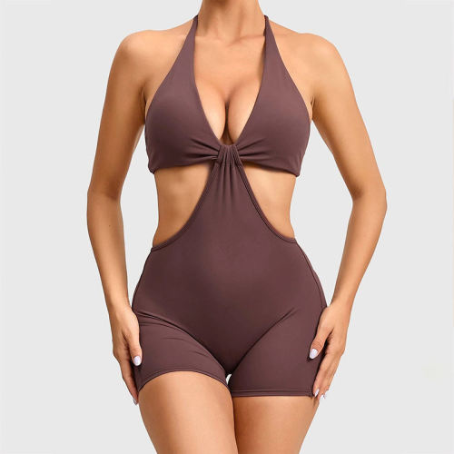 Custom One Piece Yoga Jumpsuits Manufacturer |  Sportswear Backless Romper Butt Lifting Shorts