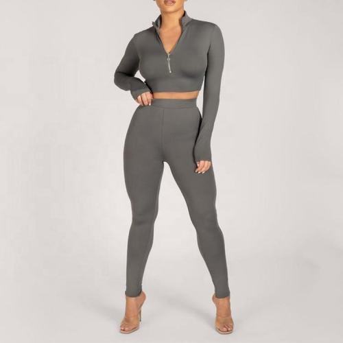 Custom athletic 1/4 zipper crop top Manufacturer | Custom high rise yoga leggings 2pc yoga set