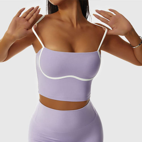 Shockproof Backless Yoga Bra Manufacturer  | Longline Contrast Color Sports Bras supplier