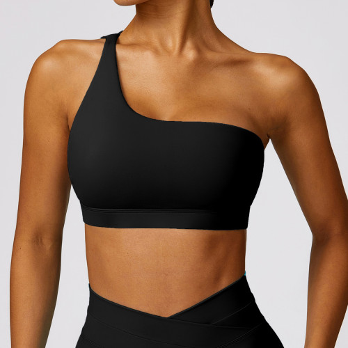 Slanted one Shoulder Yoga Sports Bra Manufacturer  | Crop Running Top Sports Bra For Women supplier