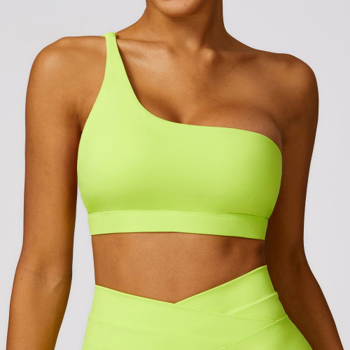 Slanted one Shoulder Yoga Sports Bra Manufacturer  | Crop Running Top Sports Bra For Women supplier