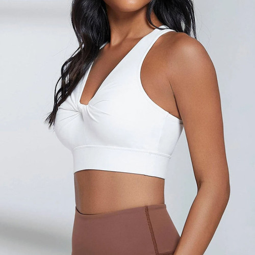 Custom V-neck Twist Front Sports Bra Manufacturer  | Gym Racerback Crop Sports Bra supplier