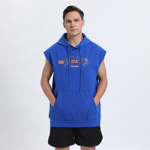 Custom Kangaroo Pocket Embroidery Sleeveless Hoodie manufacturer | 100% Cotton Hoodie suppliers