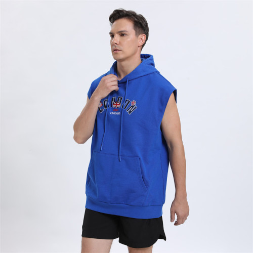 Custom Kangaroo Pocket Embroidery Sleeveless Hoodie manufacturer | 100% Cotton Hoodie suppliers