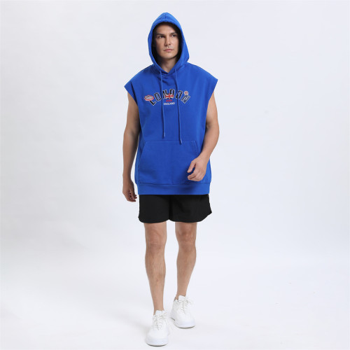 Custom Kangaroo Pocket Embroidery Sleeveless Hoodie manufacturer | 100% Cotton Hoodie suppliers