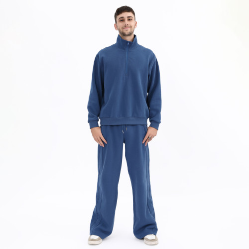 100% Cotton 1/4 Zip Sweatshirts Tracksuit Manufacturer | Custom Wide Leg Sweatpants Set Supplier