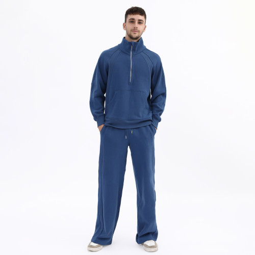 Cotton Half Zip Hoodie Set Tracksuit Manufacturer | Terry Blank Pullover Tracksuits Supplier