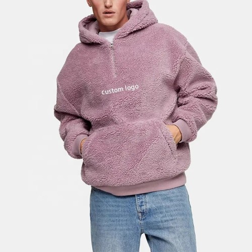 Custom Embroidery Sherpa Hoodie manufacturer | warm Zip Collar Fuzzy Heavyweight hoodie manufacturer