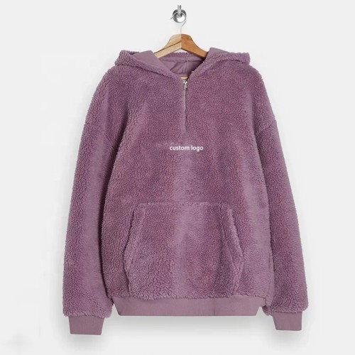 Custom Embroidery Sherpa Hoodie manufacturer | warm Zip Collar Fuzzy Heavyweight hoodie manufacturer