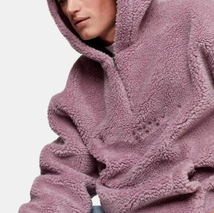 Custom Embroidery Sherpa Hoodie manufacturer | warm Zip Collar Fuzzy Heavyweight hoodie manufacturer